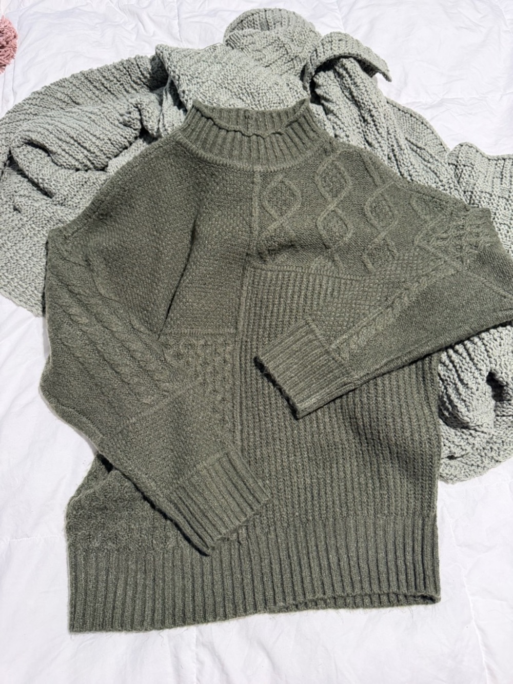 American Eagle Outfitters Olive Green Cable Knit Turtleneck Sweater